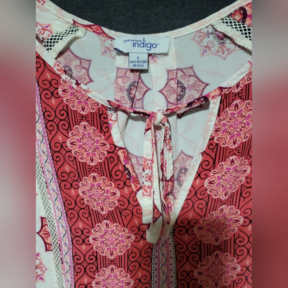 Indigo Pink and White Floral Blouse Sx Lg